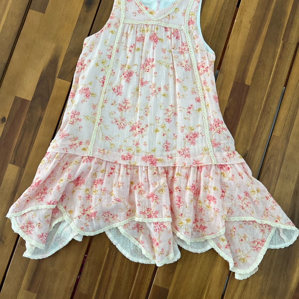 Floral Sleeveless Dress with Lace Trim